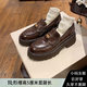 小碼女鞋3132333女新款厚底樂福鞋粗跟一腳蹬懶人復(fù)古小皮鞋34碼 棕色【金幣款】 34