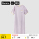 蕉內(nèi)絲絲520H女士睡裙夏季冰絲涼感可愛印花大碼短袖居家服睡衣長(zhǎng)裙 卷卷鴨-云霧紫 XL