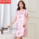 杭城印象新品100%桑蠶絲睡裙女士夏季真絲睡衣女短袖大碼薄款絲綢家居服女 蝴蝶翩翩 均碼 （90-168斤）