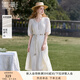 香影度假風(fēng)波西米亞白色連衣裙女2025夏裝新款含亞麻收腰v領(lǐng)裙子 米白 S 155/80A/85-95斤