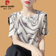 皮爾卡丹（pierre cardin）夏季桑蠶絲短袖t恤女裝大碼顯瘦2025款圓領(lǐng)印花洋氣寬松上衣小衫 水波紋 3XL 建議140-150斤