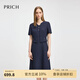 PRICH時(shí)尚假兩件V領(lǐng)連衣裙2025夏季新款設(shè)計(jì)感短袖顯瘦A字裙女 59藏青色 XL (170)