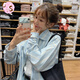 CS.LION韓系藍色bf風(fēng)豎條紋襯衫外套女夏季薄款小眾顯瘦長(cháng)袖方式開(kāi)衫襯衣 淺藍條紋 L 110-120斤