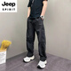 JEEP SPIRIT2025年夏季薄款潮流韓版痞帥寬松哈倫褲青年男士休閑直筒長褲子男 黑色 L 建議125-140斤