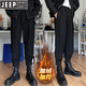 JEEP SPIRIT秋冬搭配馬丁靴褲子男士加絨魔術(shù)貼西褲男痞帥束腳網(wǎng)紅哈倫休閑褲 黑色  加絨 32 建議135-145斤左右