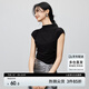 尚都比拉針織衫女夏季堆堆領肩部不對稱抽褶彈力短袖上衣 經(jīng)典黑 L
