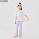 moonkids童裝女童喇叭褲冰絲速干運動褲子2025夏季新款兒童瑜伽微喇褲 18992白色短袖+18371紫色喇叭褲 120 cm