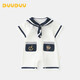 DUUDUU嬰兒短袖連體衣夏季外出服寶寶海軍風爬服新生兒哈衣 米白  80cm 