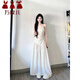 萬(wàn)欣兒茶歇法式溫柔風(fēng)白色波點(diǎn)吊帶連衣裙女純欲氣質(zhì)收腰顯瘦不規則長(cháng)裙 白色 XL 建議125-140斤