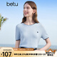 百圖betu女裝2025夏季新款毛針織衫撞色邊愛心刺繡短袖上衣女2505X07 藍色 L