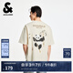 杰克·瓊斯（JACK&JONES）男裝25年棉質(zhì)涼感短袖T恤男士夏季潮流寬松卡通熊貓印花半袖t恤 A08云米色 寬松版，卡碼拍小 M 175
