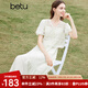 百圖betu女裝夏季新款連衣裙度假風(fēng)假兩件減齡連衣裙女2403D16 杏色 M