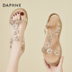達芙妮涼鞋女2025秋季坡跟厚底坡跟女鞋款仙女風(fēng)增高配裙子時(shí)裝羅馬鞋 金色 35