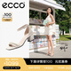 愛(ài)步（ECCO）一字帶涼鞋女 倪妮同款夏季高跟增高涼鞋羅馬涼鞋  塑雅213343 石灰色21334301378（牛皮革）   36 （偏大，建議選小一碼）