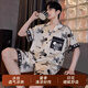 路讓宋男士睡衣夏季冰絲短袖套裝2025年夏天男式薄款大碼仿真絲家居服 卡通睡衣套裝 XL 【推薦115-135斤】