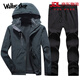 Walker Shop品牌沖鋒衣男2025新款戶(hù)外三合一套裝防風(fēng)加絨加厚夾克外套 墨綠沖鋒衣+黑色沖鋒褲 2XL