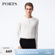 PORTS寶姿男裝毛衣絲絨混紡半開襟鈕扣套頭毛衣男上衣MV9K041DKI001 WHITE L L