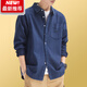 Lee dprre香港純棉牛仔襯衫男春秋款休閑襯衫長(cháng)袖卡其色工裝全棉外套內搭潮 藍色 加 厚款 L 120-140斤