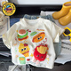 G.DUCKKIDS2025夏季兒童立體韓版卡通印花玩偶短袖T恤休閑寬松女孩打底上衣 米杏色短袖-豎條與漢堡 110 建議身高100-110cm/約30-40斤