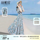 絲柏舍沙灘風(fēng)連衣裙2024夏裝V領(lǐng)優(yōu)雅花色顯瘦大擺裙