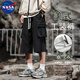 NASA WASSUP七分褲男夏季薄款寬松休閑過膝褲子潮牌戶外冰絲速干大碼工裝短褲 黑色 2XL 【建議155-175斤】