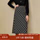 茵曼2025秋冬女裝新款復(fù)古學(xué)院風(fēng)高腰格子半身裙A字長款包臀裙 黑杏格 XL