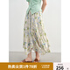 獨束大碼微胖碎花半身裙女2025夏裝新款松緊腰不規(guī)則下擺A字長裙 青蘋果蒼蘭 L （尺碼：2）