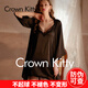 Crown Kitty性感睡裙女蕾絲吊帶睡衣夏季冰絲薄款誘惑睡袍高級輕奢家居服套裝 A8CK品牌專柜-黑色【兩件套】 L 推薦【110斤-125斤】