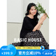 百家好（Basic House）Basic House/百家好法式高級(jí)套裝不規(guī)則開叉上衣碎花半身裙兩件套 黑色 L