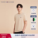 TOMMY HILFIGER【純色合身】夏季男裝純棉平紋潮流休閑刺繡打底短袖T恤上衣30054 淺卡其色AF6 L (推薦：150-165斤)