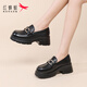 紅蜻蜓女鞋秋季新款真皮厚底增高休閑樂(lè )福鞋女士真皮一腳蹬英倫風(fēng)小皮鞋 黑色【W(wǎng)TB152461】 37 （皮鞋碼）