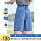 百圖betu女裝夏季新款短褲高腰直筒時(shí)髦五分牛仔褲女2303T73 牛仔色 M