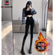AEMAPE牛仔褲女2025春秋冬季新款加絨排扣高腰小腳三?？蹥赓|(zhì)顯瘦休閑 黑色厚絨 M _建議96-107斤