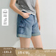 茵曼【商場(chǎng)同款】萊賽爾翻邊牛仔短褲2025夏季女裝新款a字褲子 牛仔藍(lán) 27