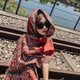 民族風(fēng)披肩麗江旅游拍照紗巾女防曬圍巾西藏沙漠秋冬春夏保暖披風(fēng) 棗紅色（模特色）
