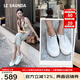萊爾斯丹【美洋沈夢(mèng)辰同款】春夏新款休閑真皮厚底女鞋漁夫小白單鞋39301 米白色 OWL 37