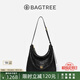 BAGTREE包包樹圖南植鞣牛皮hobo女包2025年新款真皮單肩斜挎包通勤餃子包 檀黑色-中號 高級小眾