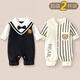 2套 0-36月嬰兒衣服秋天秋季純棉寶寶連體衣春秋男女哈衣外出秋裝 長(cháng)袖（領(lǐng)結學(xué)院風(fēng)+條紋熊） 66cm