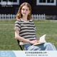 香影流蘇條紋黑色t恤女短袖2025夏裝新款寬松休閑風正肩圓領上衣 黑色 T恤款 L 165/88A/110-125斤