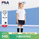 FILA KIDS斐樂童裝兒童套裝2025年夏季新款女童短袖t恤短裙兩件套 玉石白-WT 130