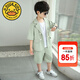 G.DUCKKIDS兒童西裝套裝男童短袖西服夏季薄款三件套小男孩花童禮服寬松帥氣 綠色三件套（加背心） 150碼建議12-13歲【135-145cm】