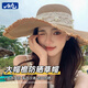 目丸草帽海邊防曬遮陽(yáng)大帽檐草編帽子女款法式沙灘帽度假風(fēng)女夏季新款 蝴蝶結(jié)大檐毛邊草帽【棕色】