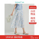 茵曼垂感花卉2025夏季女裝新款寬松大擺a字傘裙 湖水藍(lán)色花-半身裙 L