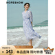 紅袖海邊度假連衣裙夏季2024新款女裝 收腰V領(lǐng)碎花垂感顯瘦氣質(zhì)雪紡裙 白底藍(lán)花674 S