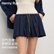 Henny Rue百褶裙女小個(gè)子低腰顯瘦運動(dòng)防走光抽繩松緊腰短裙夏季a字半身裙 夜色藍 M （建議80-100斤）
