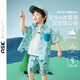ASK JUNIOR男童套裝25夏新品時(shí)尚卡通滿印休閑兒童短袖襯衫短褲小童兩件套