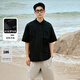 太平鳥男裝【親涼polo衫】夏新款工裝刺繡休閑polo衫 黑色（寬松） L