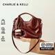 CHARLIE&KELLI CK品牌包包女包簡(jiǎn)約軟皮手提包2025新款女士戴妃包單肩斜挎包 葡萄酒紅【七夕情人節(jié)禮物】