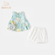 班喜迪女童夏裝套裝2025新款洋氣寶寶背帶兩件套兒童短褲夏季薄款小童裝 藍色 90
