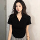 妙奕嘉polo衫女正肩短袖上衣夏季新款女裝衣服高腰短t恤小個(gè)子修身半袖 polo領(lǐng)短款T恤【黑色】 XL 【建議 110-125斤】